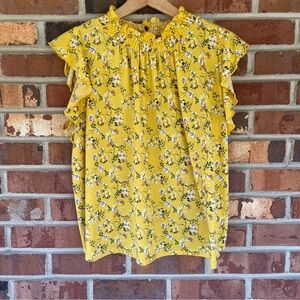 Melloday Vibrant Yellow with Ruffle Sleeves Slightly Cropped Floral Top Size M
